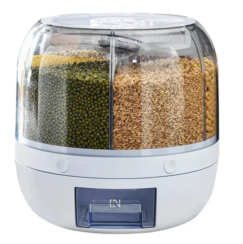 Grain Dispenser 360° Rotating 6-Compartment Airtight