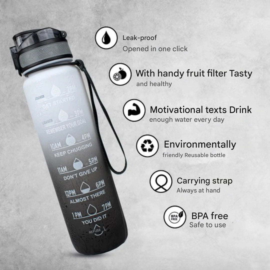 Water Bottle Timeline Markings Built-In Straw 1L Capacity