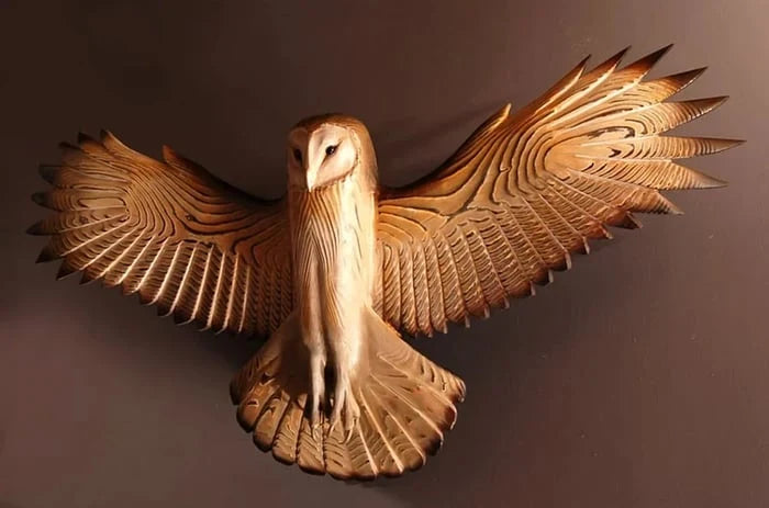 Wall Sculpture Handcrafted Wood Owl & Hooks