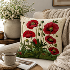 Quilted Cotton-Polyester Poppy Floral Cushion Cover (Envelope Closure)