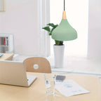 Teardrop Pendant Lighting Fixture – Metal and Wood Hanging Lamp