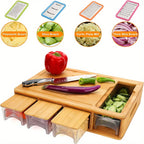 Multifunctional Kitchen Prep Station with Bamboo Cutting Board and Storage Trays