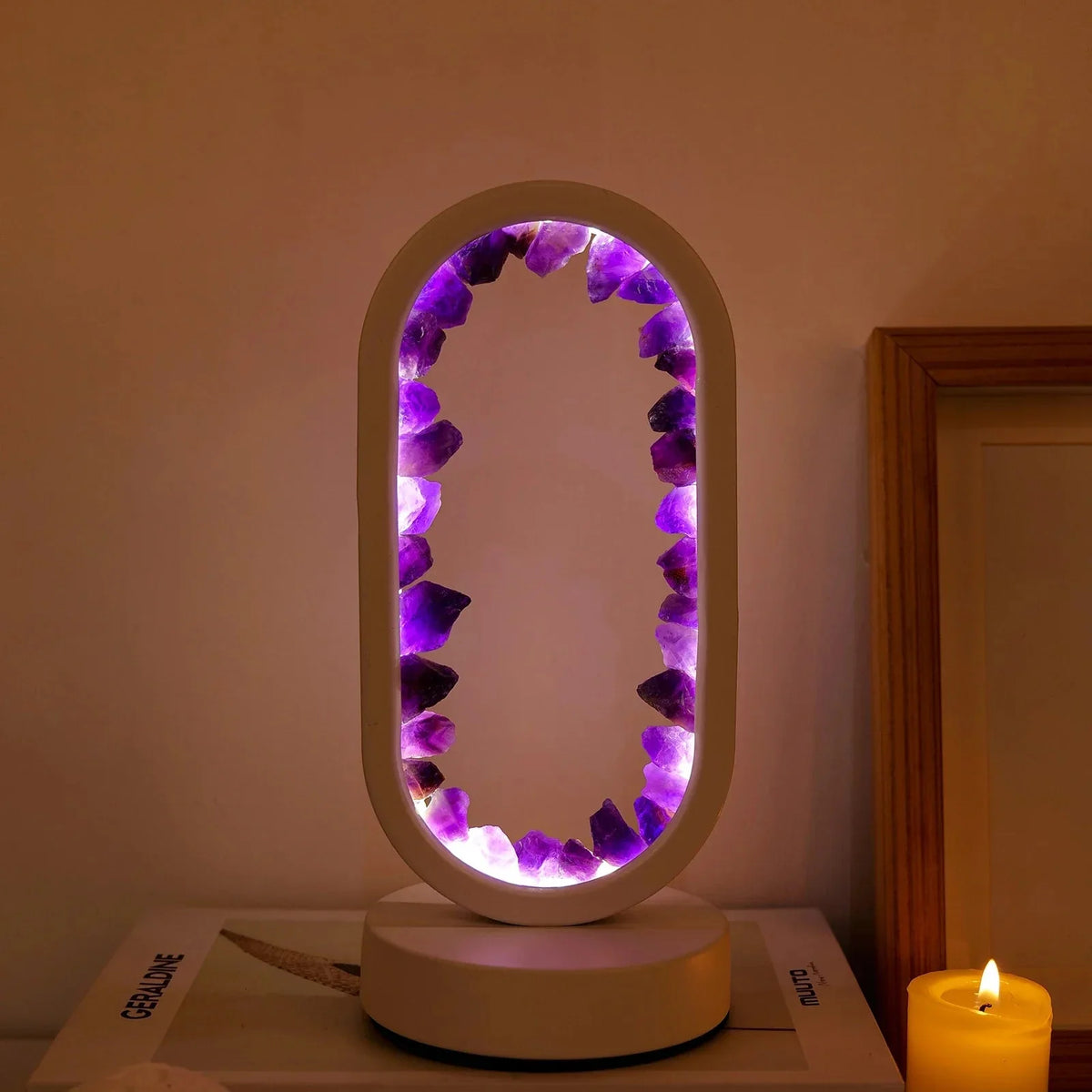 Crystal Lamp Handcrafted Natural Amethyst Ambient Light