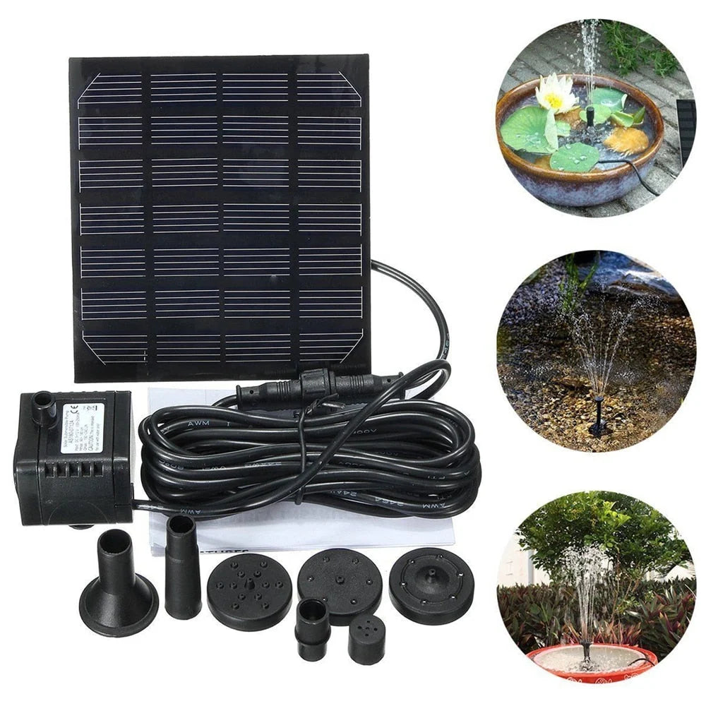 Solar Fountain Pump 4 Interchangeable Nozzles Compact & Silent