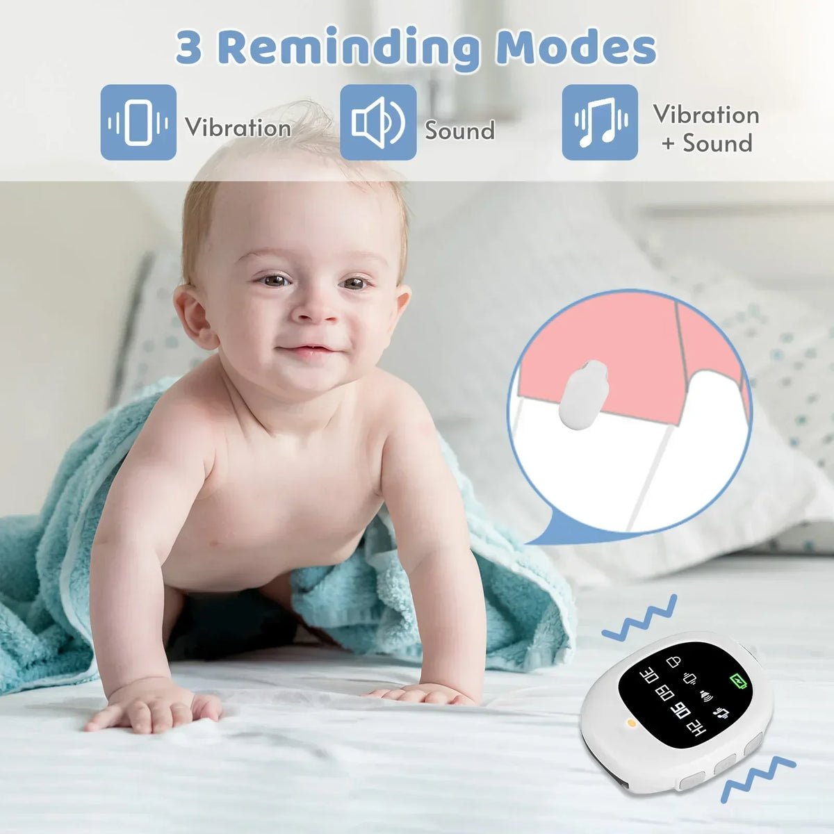 Bedwetting Alarm Wireless Rechargeable Adjustable Sound & Vibration