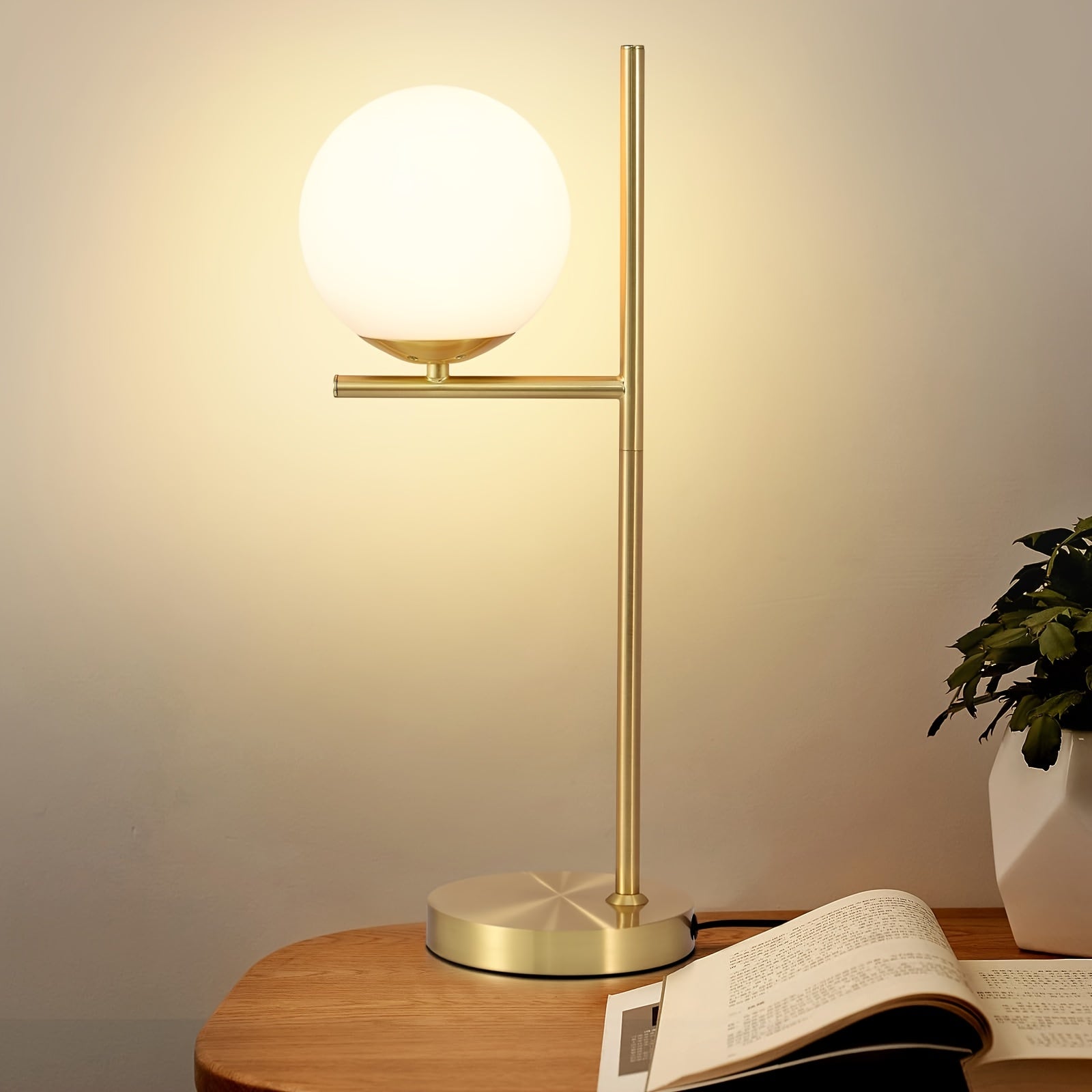 Contemporary Table Lamp with Gold Finish and White Glass Sphere