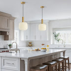 Contemporary Striped Pendant Light Fixture | Ribbed Glass with Brass