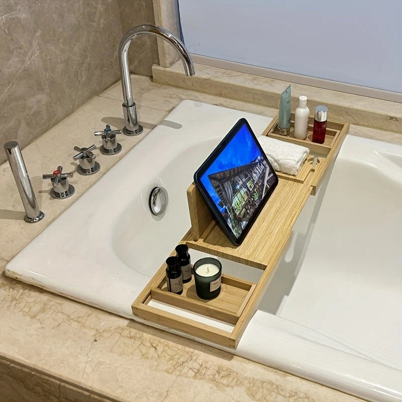 Bathtub Tray Adjustable Bamboo Book & Drink Holder