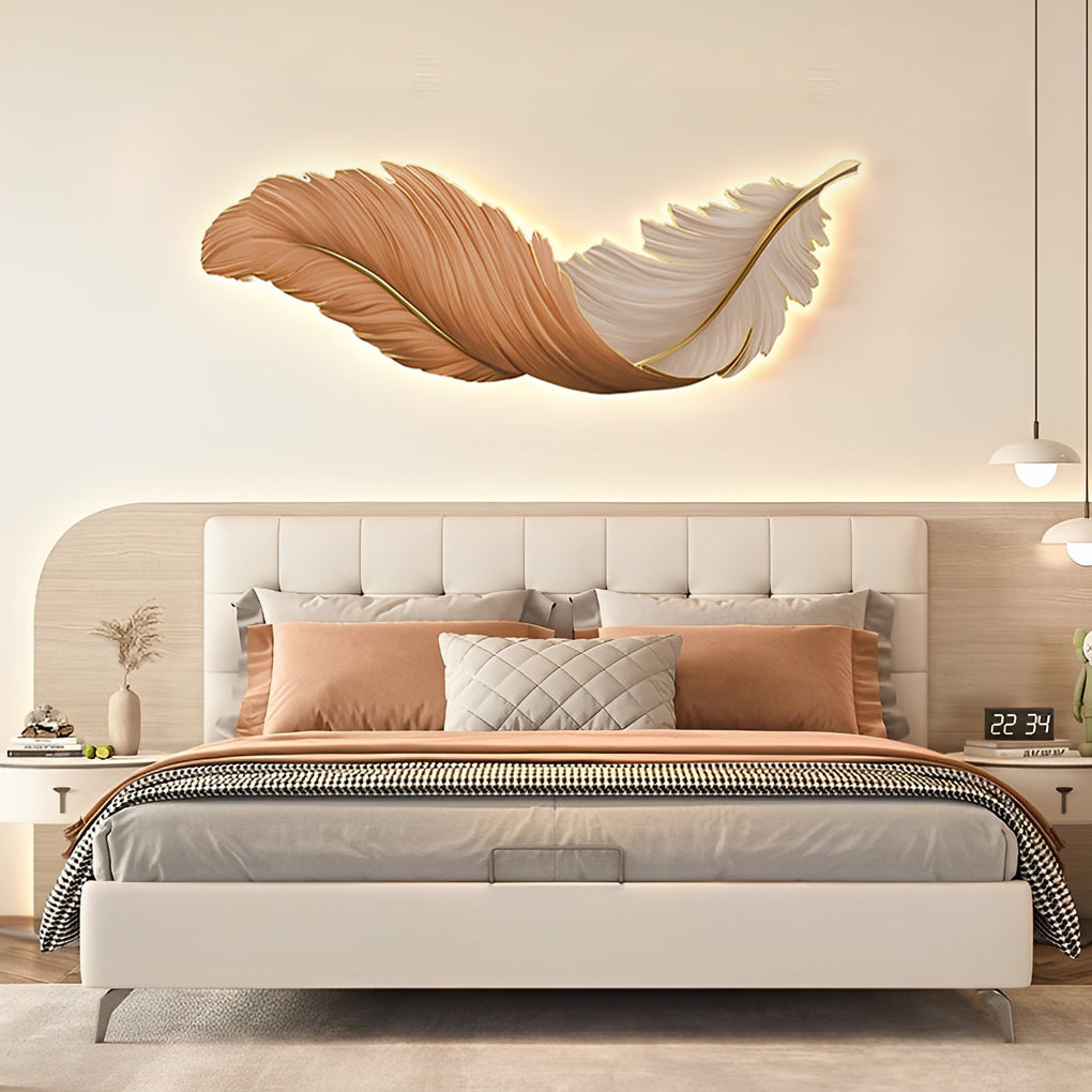 Feather-Pattern Metal Remote-Dimmable LED Wall Lamp