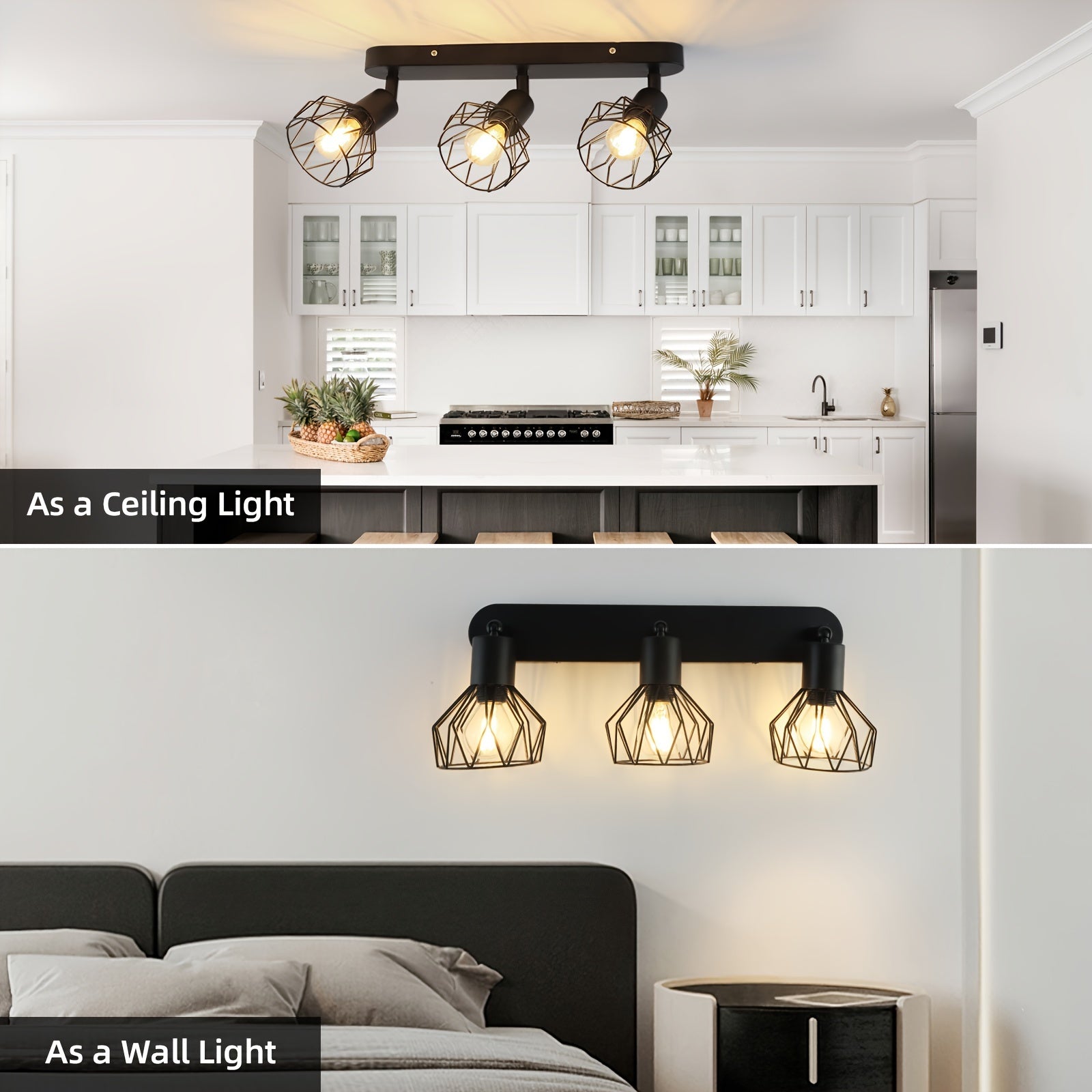 Industrial Black Metal Ceiling Spotlight with Three Lights