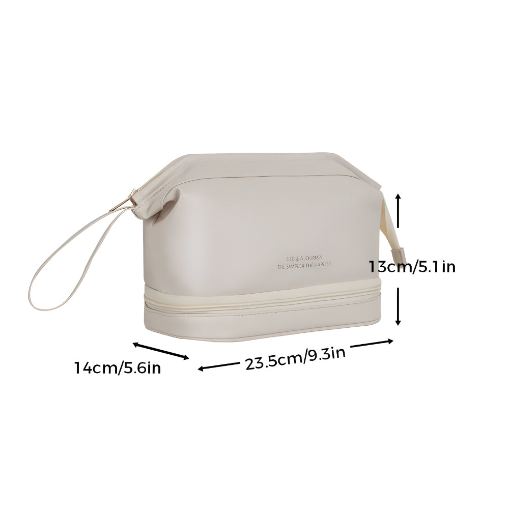 Large Capacity Cosmetic Case - Travel Organizer Makeup Bag with PU Shell