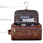 Toiletry Bag Leather Finish Hanging Hook & Internal Pockets