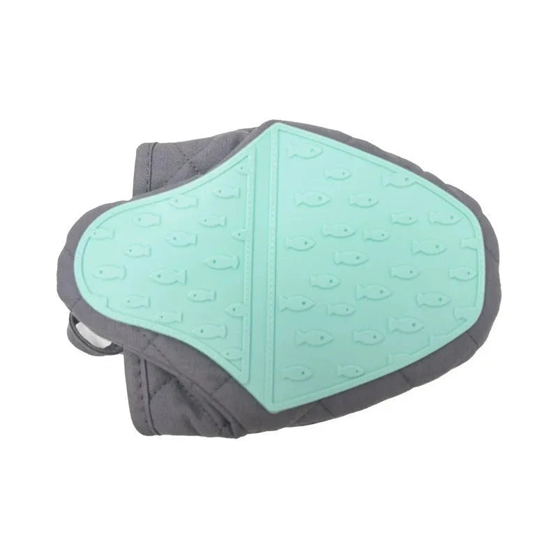 Oven Mitt Heat-Resistant Silicone & Non-Slip Fish Scale Cotton-Lined