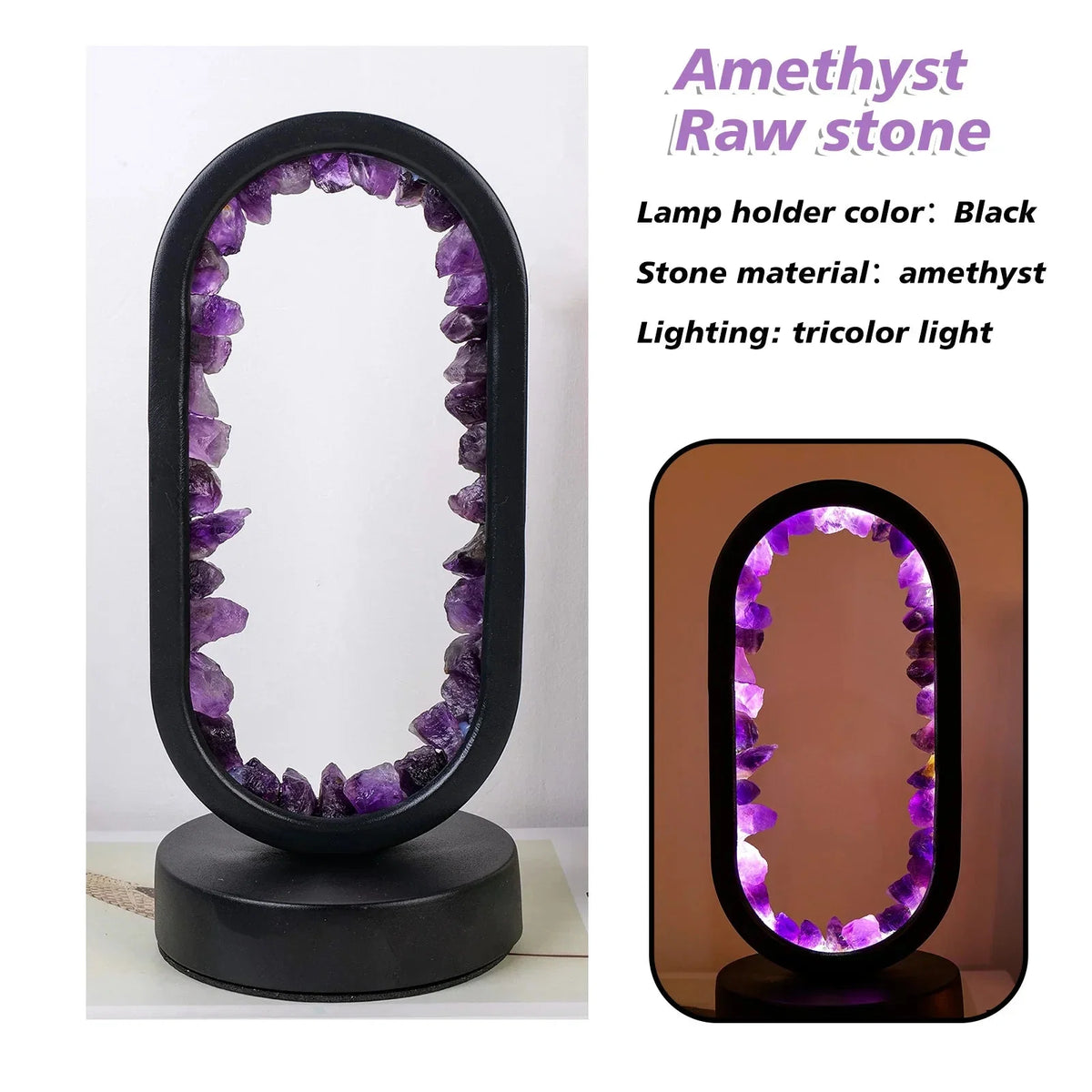 Crystal Lamp Handcrafted Natural Amethyst Ambient Light