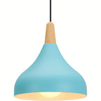 Teardrop Pendant Lighting Fixture – Metal and Wood Hanging Lamp