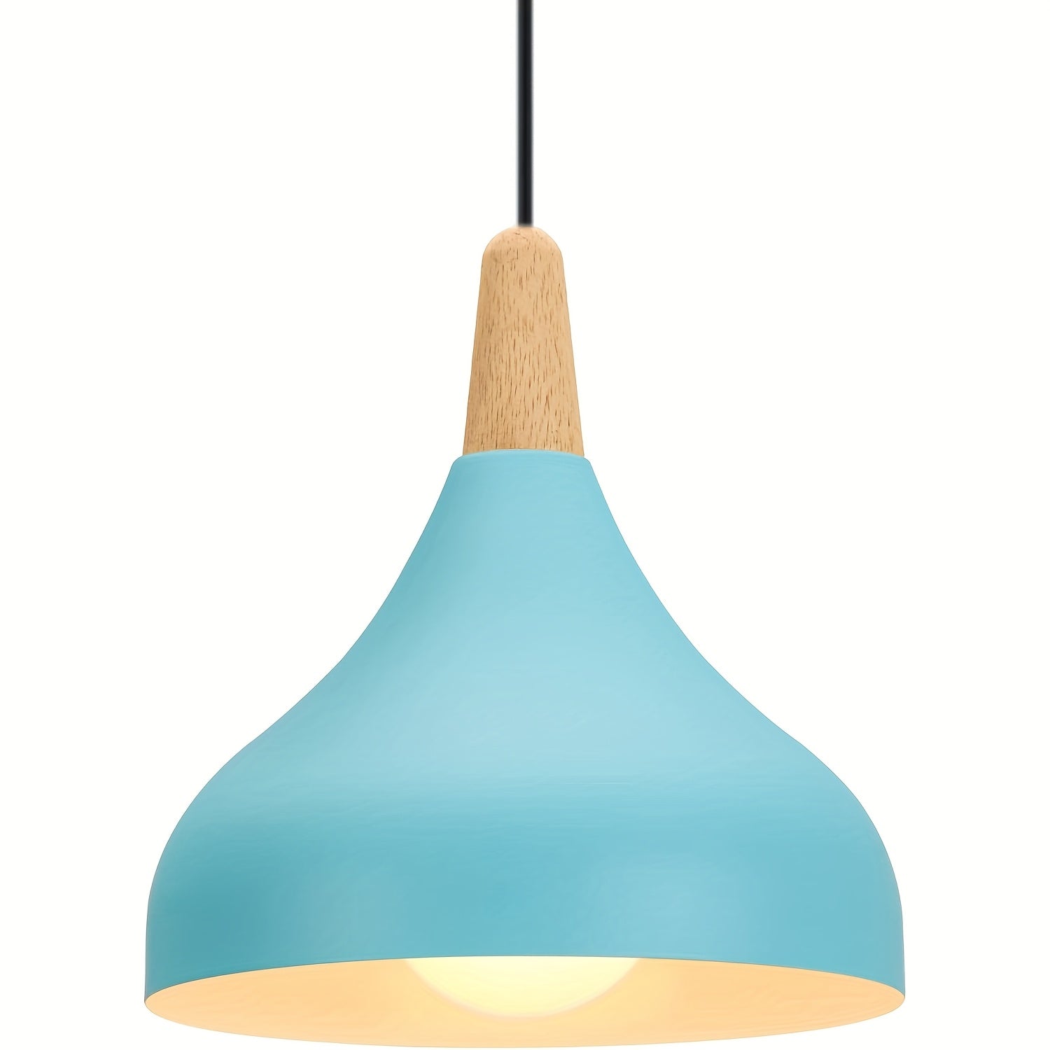 Teardrop Pendant Lighting Fixture – Metal and Wood Hanging Lamp