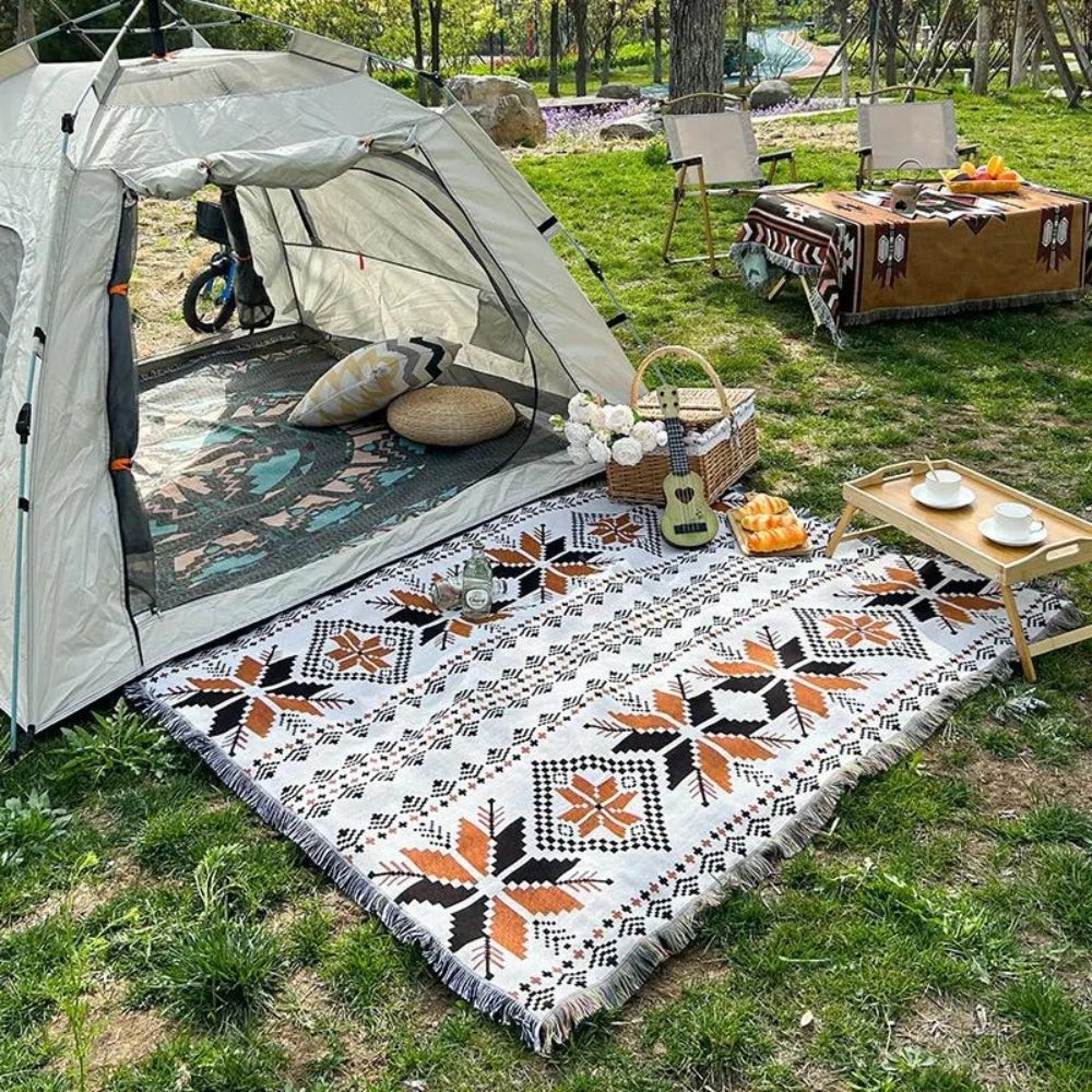 Moroccan Pattern Picnic Blanket - Boho Style Mat for Outdoor Use