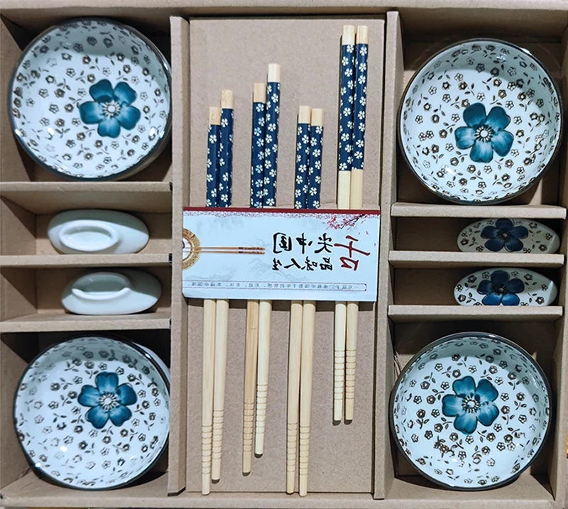Serenity Blossom 12-Piece Ceramic Dining Set with Chopsticks