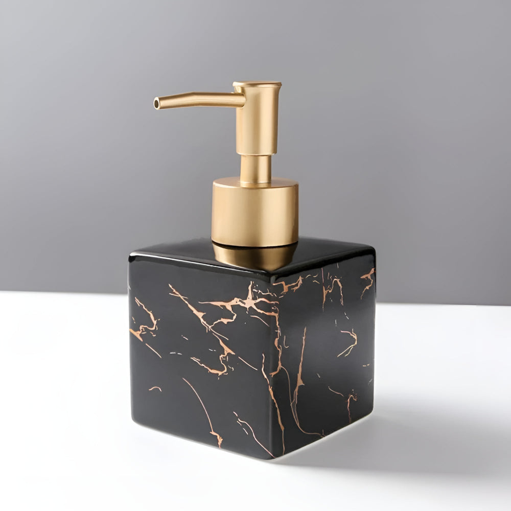 Ceramic Soap Dispenser in Marble Design with Gold Pump