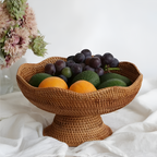 Natural Handwoven Rattan Fruit Basket for Kitchen Decoration