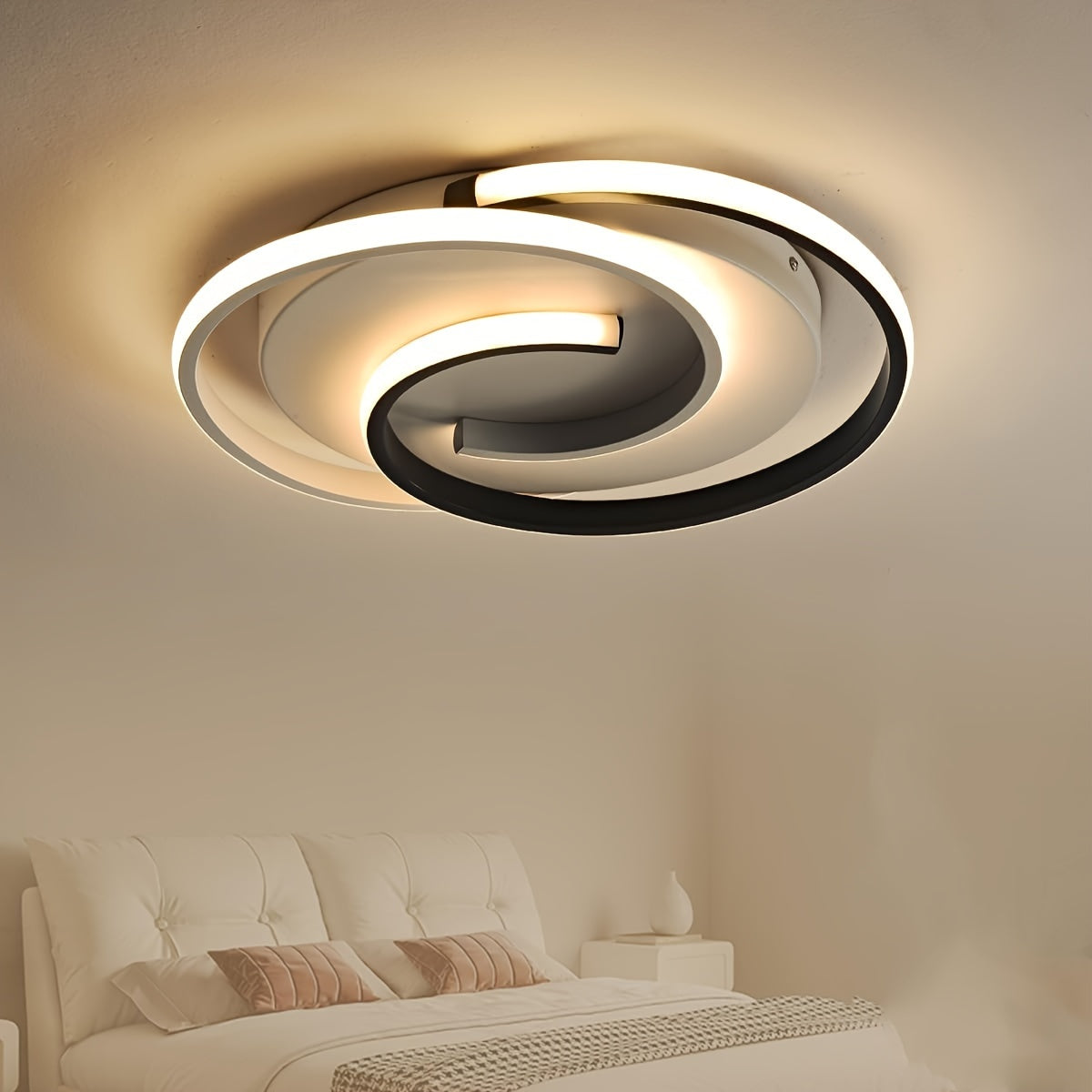 Contemporary Ceiling Light with LED – Black and White Swirl Pattern