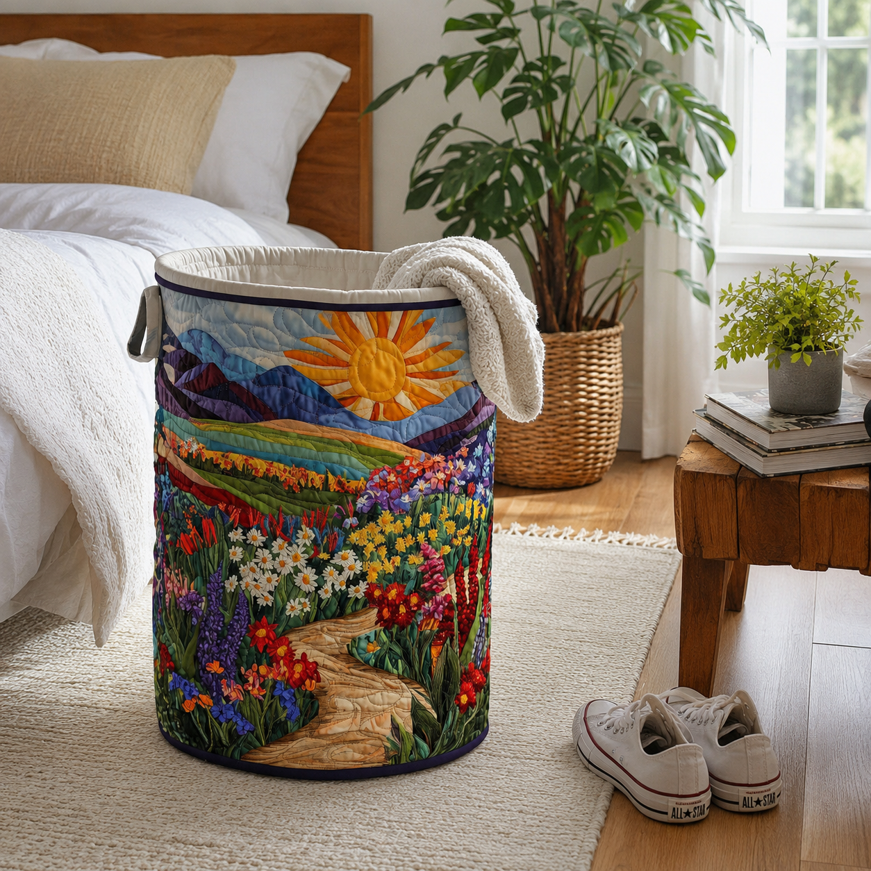 Quilted Cotton-Polyester Self-Standing & Foldable Laundry Basket