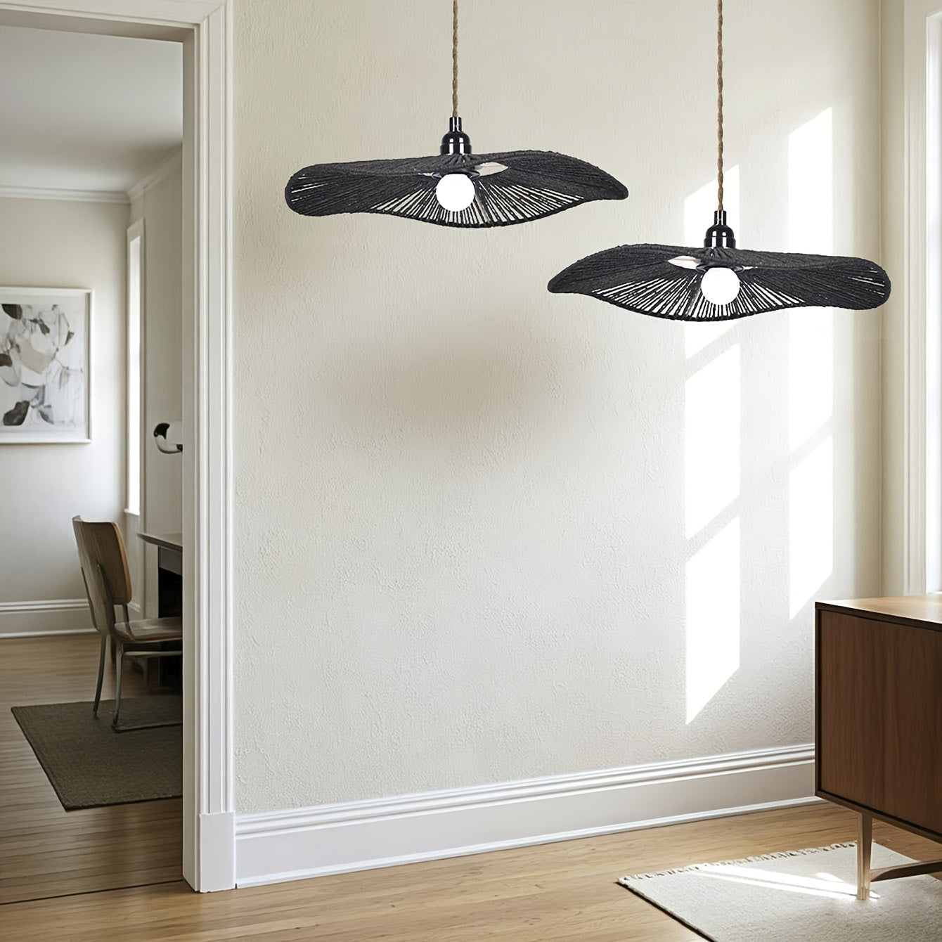 Natural Artistic Ceiling Light Shade Made of Handwoven Paper Rope