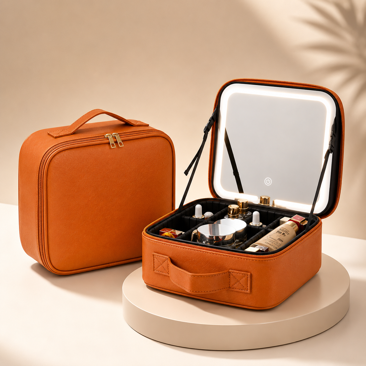Travel Cosmetic Organizer with LED Mirror - Makeup Case for Mother's Day