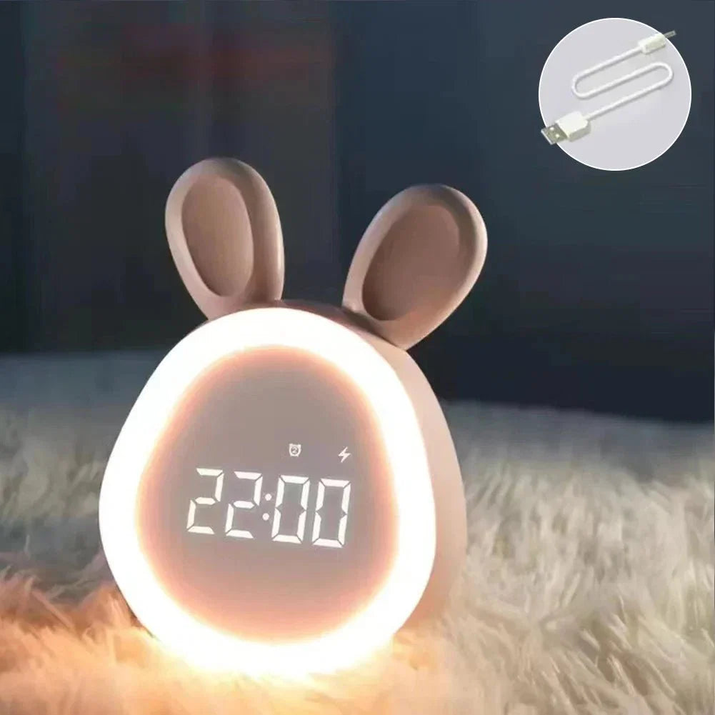 Children's Alarm Clock Rabbit Night Light USB Rechargeable Stepless Dimming