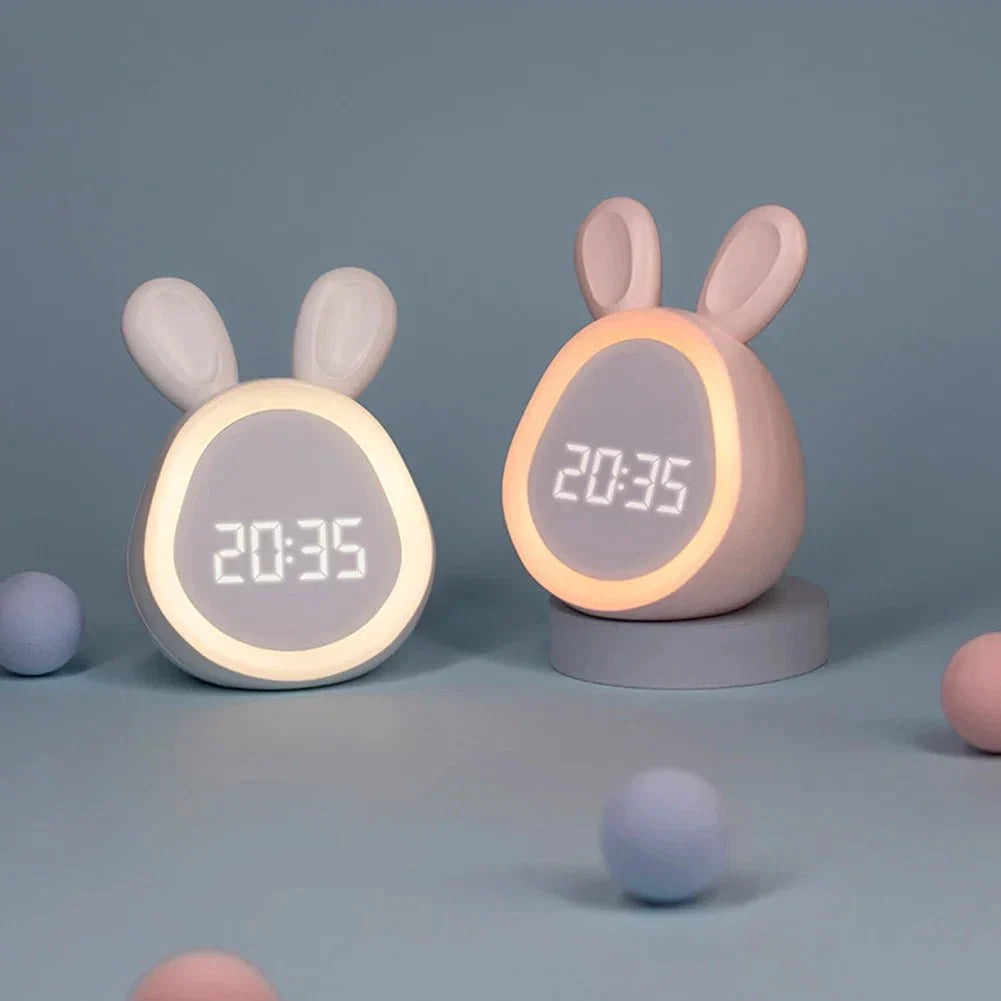Children's Alarm Clock Rabbit Night Light USB Rechargeable Stepless Dimming