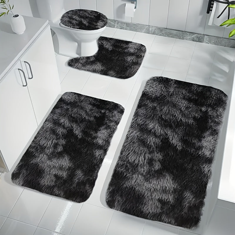 Absorbent Polyester Non-Slip Machine-Washable Bathroom Rug Set (4-Piece)