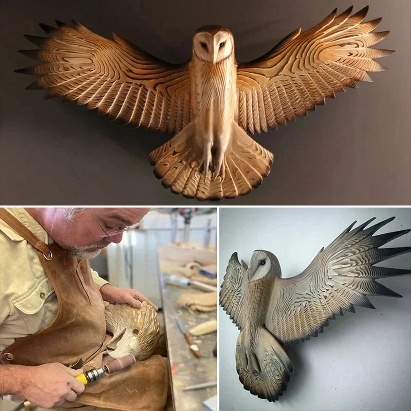 Wall Sculpture Handcrafted Wood Owl & Hooks