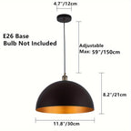 Industrial Dome Pendant Light in Black and Gold Iron Finish