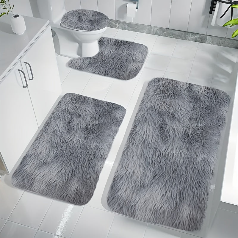 Absorbent Polyester Non-Slip Machine-Washable Bathroom Rug Set (4-Piece)