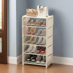 Shoe Rack Space-Saving Metal Frame & Fabric Shelves