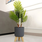 Decorative Plant Pot with Wooden Legs – Round Design for Indoor/Outdoor Use
