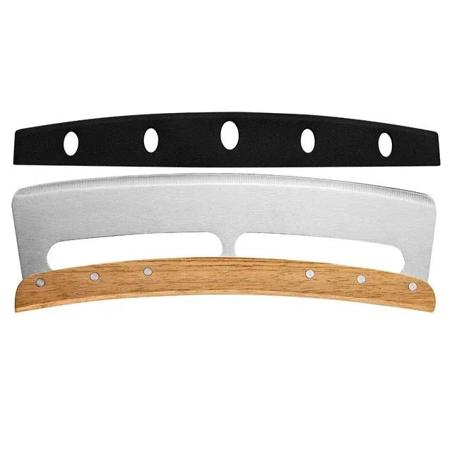 Pizza Cutter Curved Stainless Steel Blade & Wooden Handle