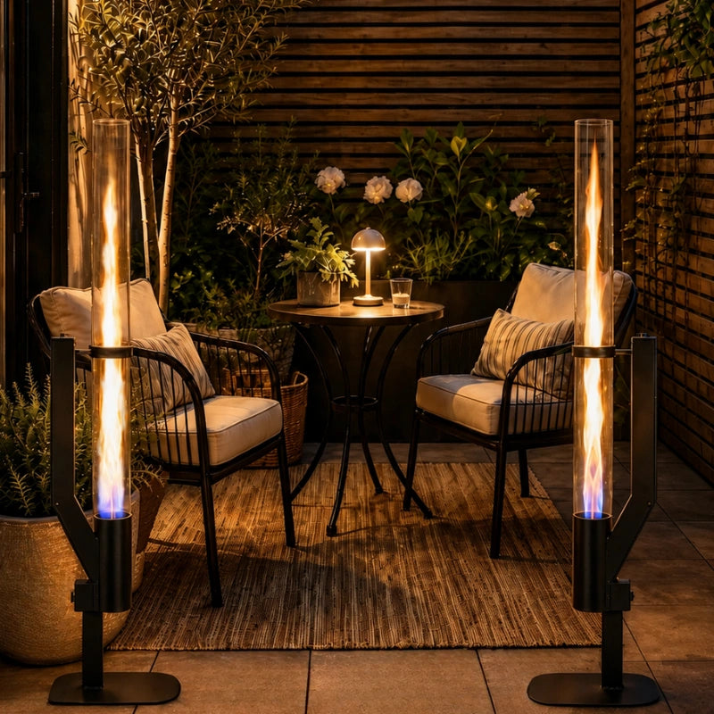 Space-Saving Visible Vertical Flame Outdoor Pellet Heater