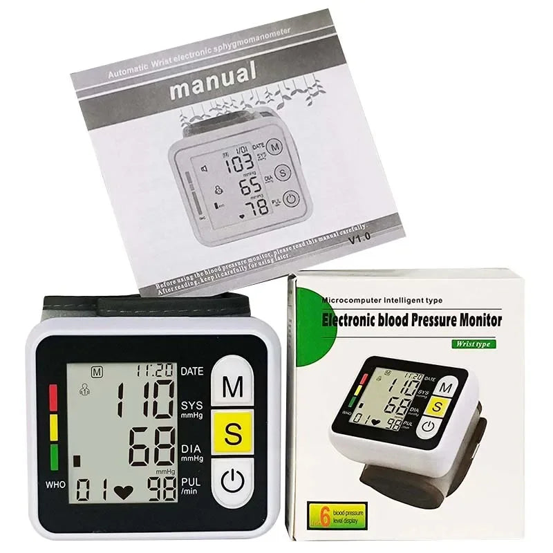 Wrist Blood Pressure Monitor Large LCD Stores 99 Readings