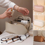 Large Capacity Cosmetic Case - Travel Organizer Makeup Bag with PU Shell