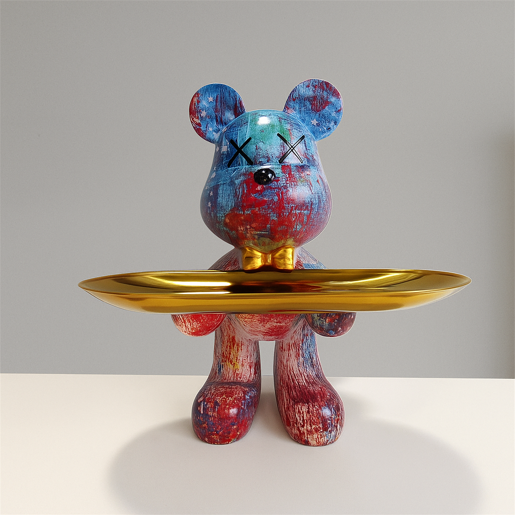 Tabletop Figure of Graffiti Bear with Gold Tray Ornament