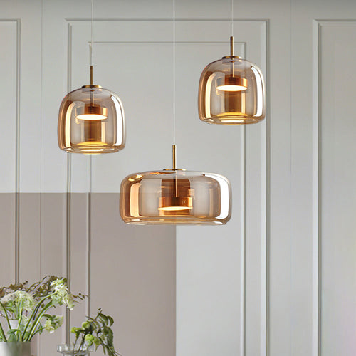 Brass Fitting Clear Glass Pendant Light in Round Shape