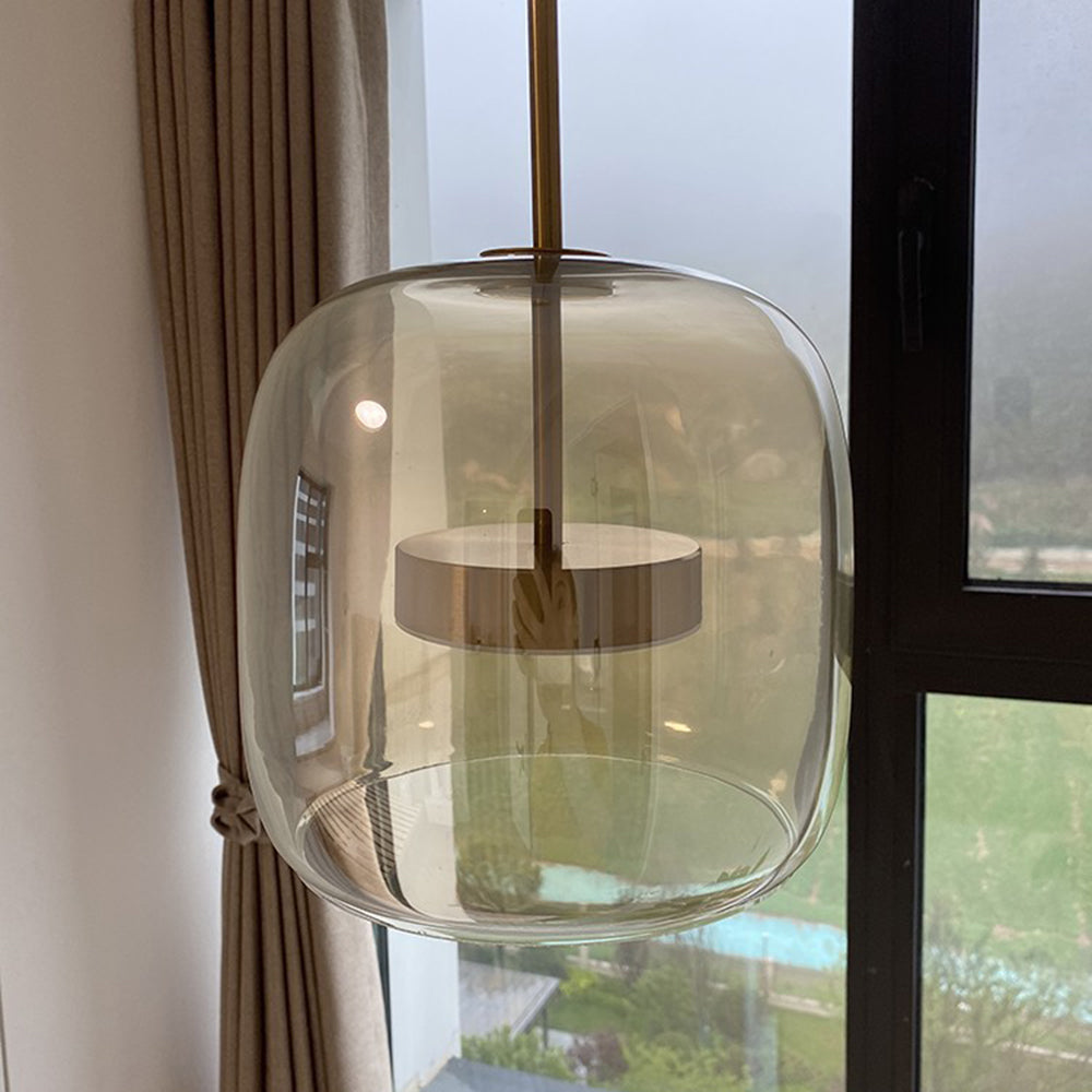 Brass Fitting Clear Glass Pendant Light in Round Shape