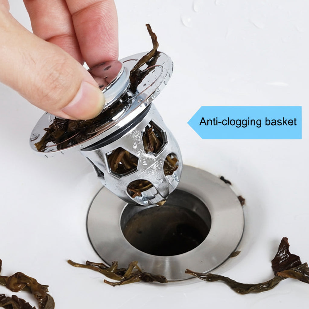 Stainless Steel Pop-Up Drain Stopper for Bathroom – Anti-Clog Plug