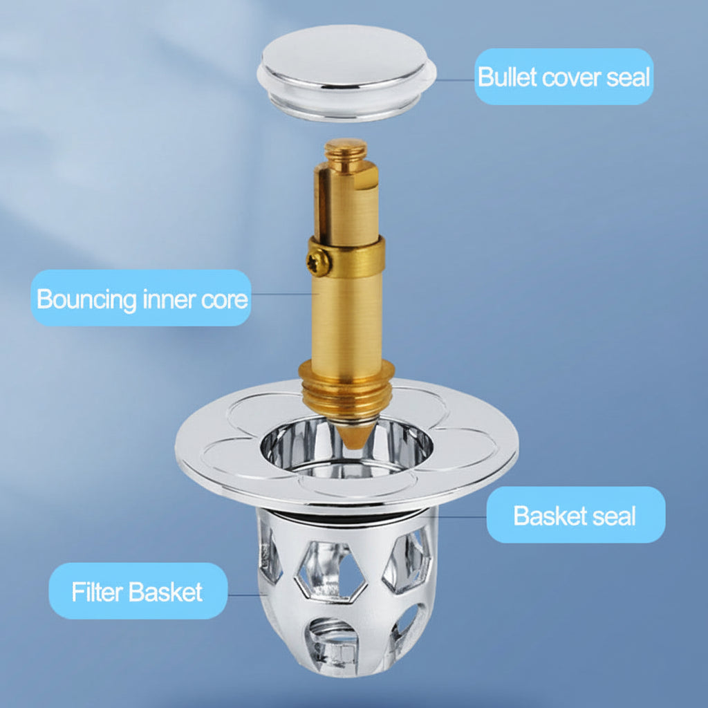Stainless Steel Pop-Up Drain Stopper for Bathroom – Anti-Clog Plug