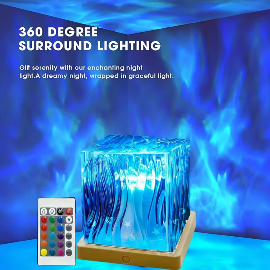 Crystal Projector Lamp with RGB LED Night Light for Bedroom Decor