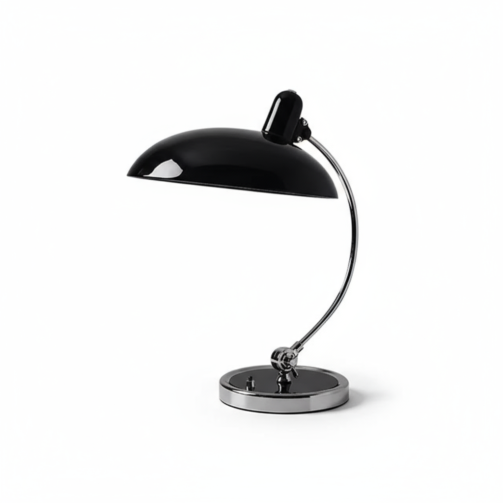 Curved Metal Table Lamp with Bauhaus Inspiration in Scandinavian Style