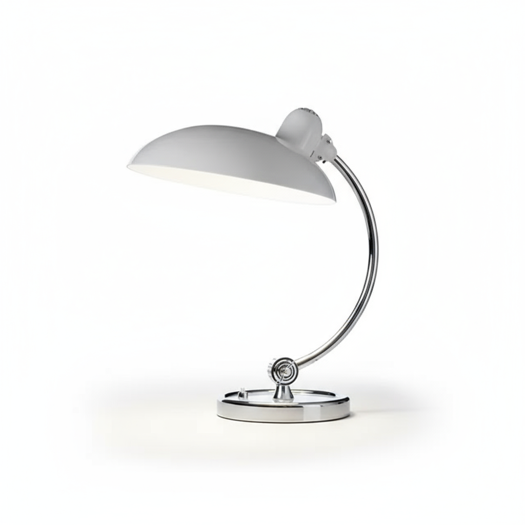 Curved Metal Table Lamp with Bauhaus Inspiration in Scandinavian Style