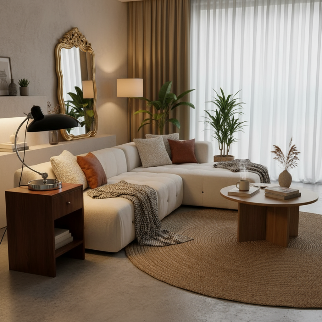Curved Metal Table Lamp with Bauhaus Inspiration in Scandinavian Style
