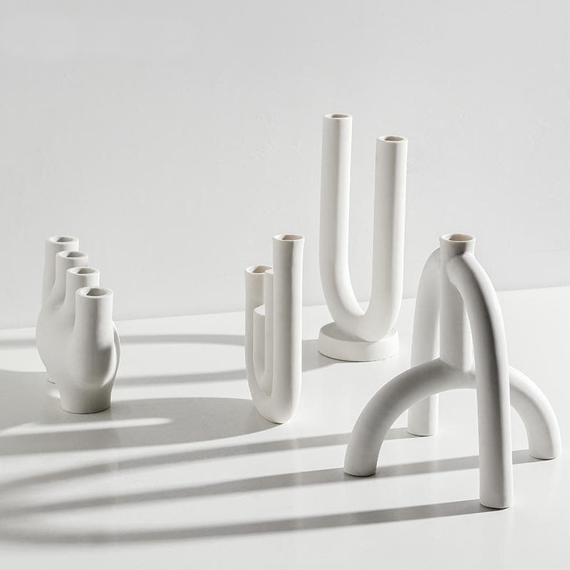 Modern Minimalist Matte White Candle Holders – Abstract Design for Home Decor